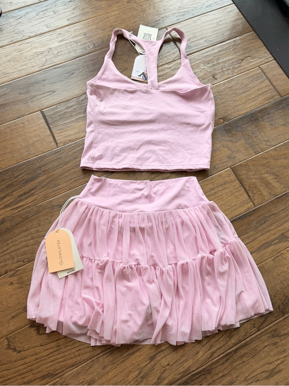 Women's Light Pink Racerback Crop Sports Bra + Skirt Set - Picture 6 of 9